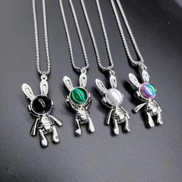 Movable Rabbit Pendant Necklaces Fashion Titanium Steel Hip Hop Jewelry Cute Cartoon Animal Design Punk Hiphop Robot Long Sweater Chain for Women Men Lovers Gifts