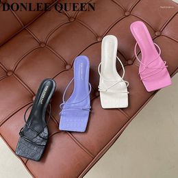 Slippers 2023 Fashion Brand Square Toe Women Low Heel Sandal Slip On Slide Casual Outdoor Flip Flops Narrow Band Sandalias Mujer