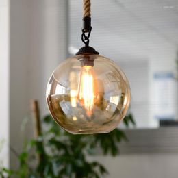 Pendant Lamps Modern American Style Pendent Lamp Restaurant Bar Loft Rope Lighting Retro Living Room Glass Light