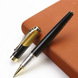 High Quality Writing Smooth Metal Roller Pen Gemstone Golden Clip 0.5mm Black Gel Ink Silver Gift Box Packing