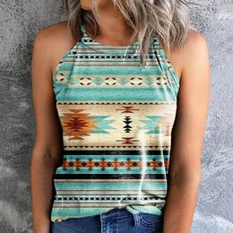 Women's Tanks Women's Sexy Off Shoulder Halter Vest Fashion Summer Ladies Casual Loose Sleeveless O Neck Aztec Print Vintage Tee Tops