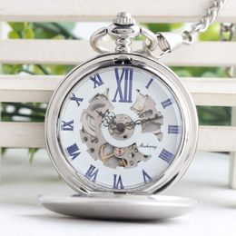 Pocket Watches Fashion Silver Steel Steampunk Mechanical Watch Men Women Necklace Clock Gifts Vintage Skeleton TJX023