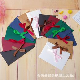 Gift Wrap 10pcs Vintage Kraft Envelope Western Style Invitation Solid Colour Bow Creative Bag Envelopes For Letters