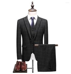 Abiti da uomo (giacca, gilet, pantaloni) 2023 stile matrimonio casual plaid maschile vestito di alta qualità da uomo business party uomo tre pezzi