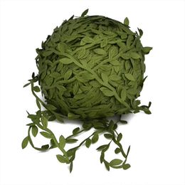 Decorative Flowers Wreaths 2rolls (20m) Green Leaves Rattan Silk Leaf Artificial DIY Wreath Garland Wedding Decoration Gift Scrapbooking Craft Fake Flower T230217