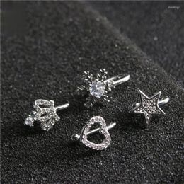 Stud Earrings Fashion Snowflake Five Pointed Star Love Crown Ear Bone Clip Charm Women No Hole Zircon Stainless Steel Piercing Jewelry