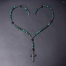 Pendant Necklaces Mens Rosary Necklace Green Tiger Eye Onyx Catholic Cross For Women Natural Stone Vintage Jewelry