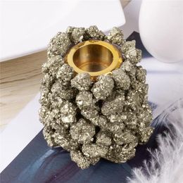 Decorative Figurines 1pcs Natural Pyrite Candlestick Candles Holders Stones Home Decoration Candle Cup