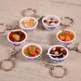 Creative Chinese Style Mini Simulation Keychain 3cm Blue White Porcelain Bowl Funny Food Keychain Jewelry Gift Accessories