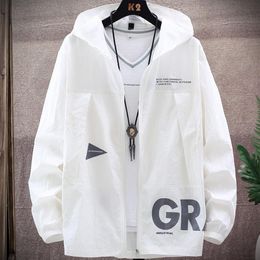 Men's Jackets 2023 Summer UV Protection White Skin Coats Men Fashion Letter Print Hooded Casual Thin Big Size 8XL 9XL