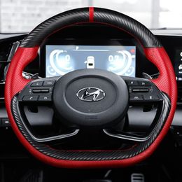 Steering Wheel Covers DIY Hand-Stitch Carbon Fiber Suede Leather Car Cover For Elantra Lafesta Sonata IX35 Verna Tucson