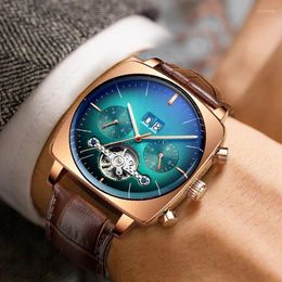 Wristwatches 2023 Square Large Dial Watch Skeleton Tourbillon Waterproof Fashion Multifunctional Luminous Mechanical Men's Men Gift