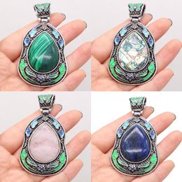 Pendant Necklaces Natural Stone Lapis Lazuli Malachite Antique-Silver Color Reiki Heal Crystal For Vintage Jewelry Making Necklace Crafts