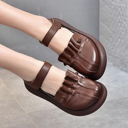 Sandals 2023 Summer First Layer Cowhide Sponge Cake With Thick-soled Women's Shoes Ethnic Hollow Genuine Leather Baotou