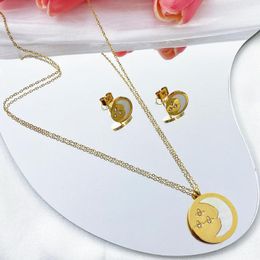 Necklace Earrings Set Fashion Celestial Jewellery Silver Coin Pendant Moon Star Gold Plated Stainless Steel