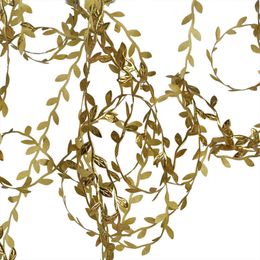 Decorative Flowers Wreaths 10Meters Gold Leaves Vine Artificial Silk Leaf Handmade Scrapbooking Craft Wreath Wedding Party Decor Fake Flower Rattan Garland