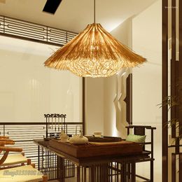 Pendant Lamps Lights Hand Woven Rattan Lampshade Designer Chandelier Kitchen Hanging Retro Restaurant Industrial Light Fixtures