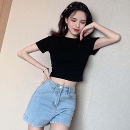 Gym Clothing V7747 -2023 Summer Korean Short Bottoming Shirt Net Red Slim Slimming Solid Colour Short-sleeved T-shirt Female