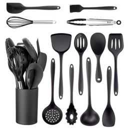 Cookware Parts JANKNG Black Silicone Kitchenware Non-stick Cooking Tool Spatula Ladle Egg Beaters Shovel Soup Utensil Kitchen 230217