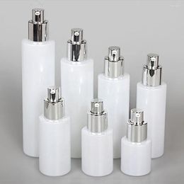 Storage Bottles Glass Spray Bottle Packaging 80ml Pearl White With Lotion Pump Cap