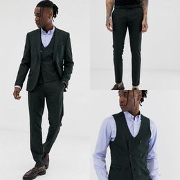Men's Suits Young Black Men Wedding Slim Fit Tuxedos Fashion Groom Notched Lapel Blazer Classic One Button Jackets (Jacket Vest Pants)