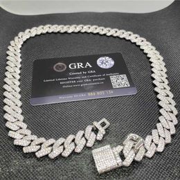 Großhandel 14mm vereisert VVS Moissinat Cuban Link Chain 925 Silber Hip Hop Schmuck Schmuck Diamant Stecker Goldkette Halskette Pass Tester