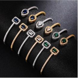 Luxury Green/White/Blue Cubic Zirconia Cuff Bracelet Bangle for Women Good Quality Female Hand Jewellery