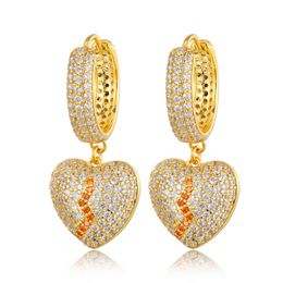 Men Women Earrings Studs Anti-allergic 925 Sterling Silver Gold Plated Bling CZ Heart Hoops Earrings Nice Jewellery Gift