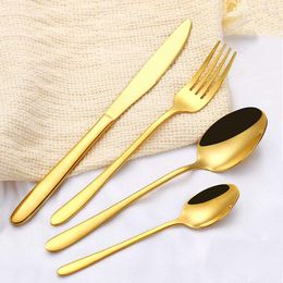 Dinnerware Sets Tableware Gold Cutlery Set Dishes Knives Forks Spoons Western Kitchen Stainless Steel Dinner Gift Silverware