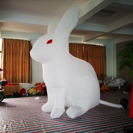 Linflatable white Squatting rabbit Bunny model animal replica for advertisement or Easter event decoraction