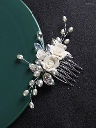 Headpieces Silver Flower Pearls Hair Comb Bride Accessories For Women Crystal Handmade Wedding Head Jewellery Party Bridesmaid Gifts