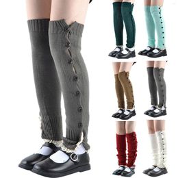 Women Socks Daddy Hoe Winter Warm Crochet Knitted Boot Cuff Knee Length Extra Long Thigh High Buttons