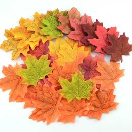 Decorative Flowers Wreaths 100Pcs Artificial Silk Maple Leaves For Home Wedding Party Decoration Scrapbooking Craft Multicolor Fall Vivid Fake Flower Leaf