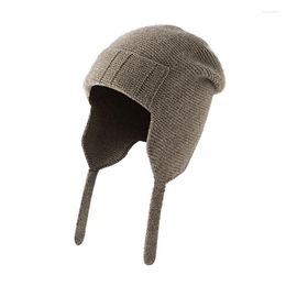 Berets Wool Hats With Earflaps 2023 Knit Winter Bomber Hat For Woman Soft Warm Cycling Cap Beanies