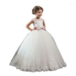 Girl Dresses White Lace Applique Fluffy Sleeveless Evening First Communion Princess Dress Children Girls Gown