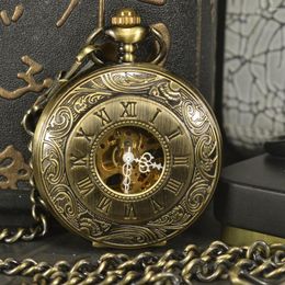 Pocket Watches TIEDAN Bronze Steampunk Mechanical Watch Men Vintage Skeleton Antique Necklace & Fob Chain