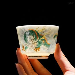 Cups Saucers High Quality Jade Porcelain Tea Cup Creative Pattern Dragon Tiger Espresso Teacups Handpatinted Ceramic Teaware