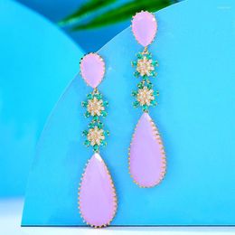 Dangle Earrings Soramoore Luxury Romantic Sweet Pink Waterdrop Pendant For Women Girls Geometric Nigerian Wedding Gift