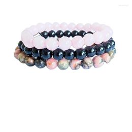 Strand 8mm Natural Stone Bracelet Sets Men Women Rhodonite Rose Quartzs Black Onyx Beaded Stackable Wrist Mala Charm Bracelets