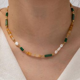 Choker Minar Wholesale Colorful Natural Stone Beads Strand For Women 14K Gold Plated Brass Freshwater Pearl Necklace