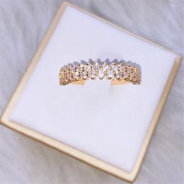 Wedding Rings Actual Filming Luxury Gold Colour Double Row Set With Zircon Ring Band Promise Engagement For Women