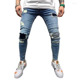 Men's Jeans Men Autumn High Street Hip Hop Ripped Patches Stretch Slim Male Stylish Holes Jogging Casual Pencil Denim PantsMen's Naom22