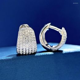 Hoop Earrings Pave Set Diamond Earring Real 925 Sterling Silver Jewellery Party Wedding For Women Bridal Engagement Bijou