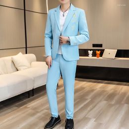 Men's Suits Light Blue Mens Fashion Social Wedding Party Wear White Green 2 Piece Slim Fit Blazers Pants Set Man Stage Clothes