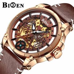 Wristwatches Men's Watch BIDEN Luxury Cool Automatic Mechanical Watches Brown Skeleton Men Steampunk Punk Male Clock Relogio Masculino