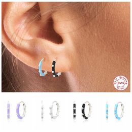 Hoop Earrings & Huggie GS 925 Sterling Silver Coloured Enamel Purple Blue Black White Dripping Oil Beads Cartilage