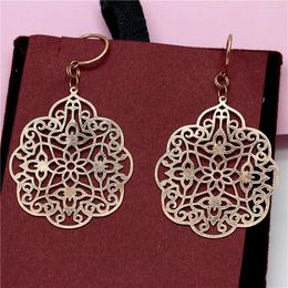 Dangle Earrings 585 Purple Gold Plated 14K Rose Hollow Flower For Women Fashion Exaggerated Exquisite Party Jewelry Gift