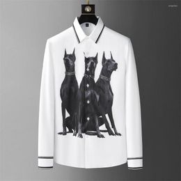 Men's Jackets Quality Dog Rhinestones Shirts For Men Long Sleeve Casual Shirt 2023 Autumn Business Social Formal Dress Party Tuxedo