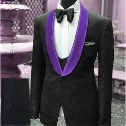 Men's Suits High Quality Men Shawl Lapel Man Pattern Black Groom Tuxedos Wedding Groomsman 3 Pieces (Jacket Pants Vest) E387