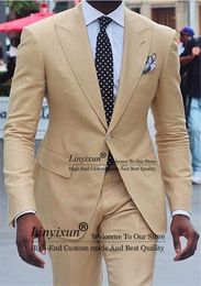 Men's Suits & Blazers Formal Beige Men For Wedding Slim Fit Groom Tuxedos 3 Pieces Jacket Pants Set Business Costume HommeMen's